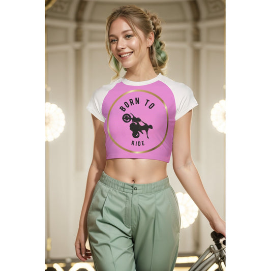 Born to Ride - Women's Cropped T-shirt - Pink & White