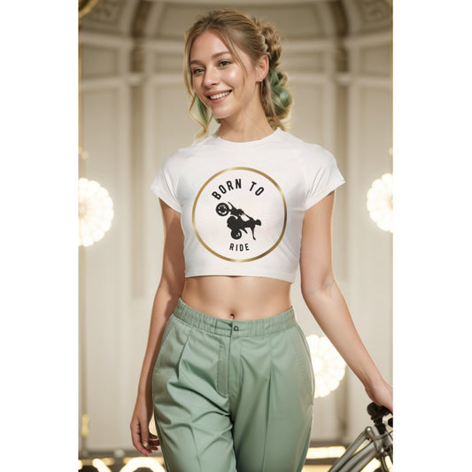 Born to Ride - Women's Raglan Cropped T-shirt White